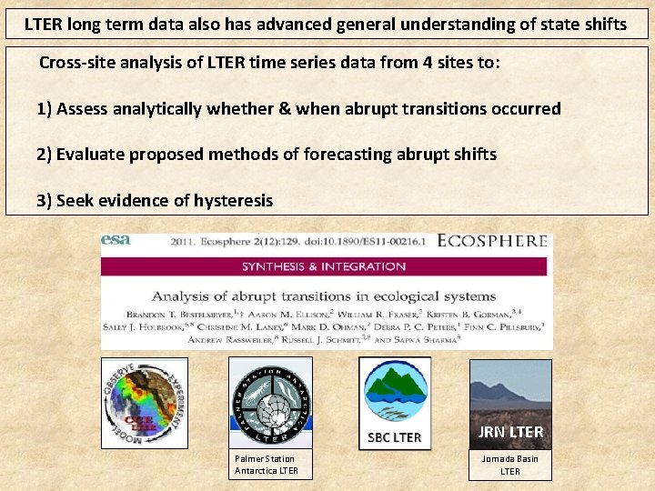 LTER long term data also has advanced general understanding of state shifts Cross-site analysis