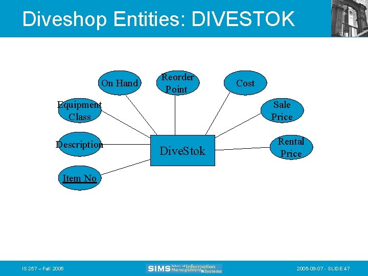 Diveshop Entities: DIVESTOK On Hand Reorder Point Equipment Class Description Cost Sale Price Dive.