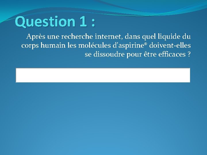 Question 1 : Après une recherche internet, dans quel liquide du corps humain les