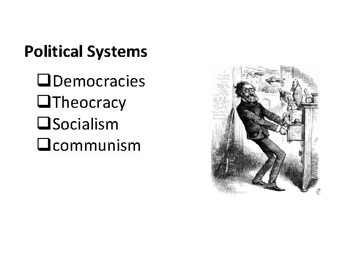 Political Systems q. Democracies q. Theocracy q. Socialism qcommunism 