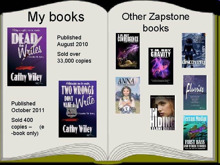 My books Published August 2010 Sold over 33, 000 copies Published October 2011 Sold