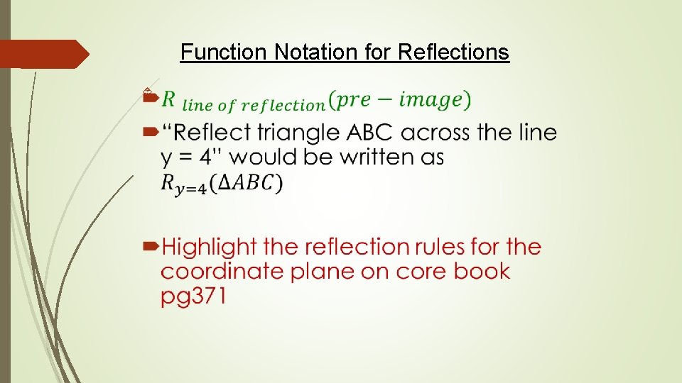 Function Notation for Reflections Function Notation for Reflections