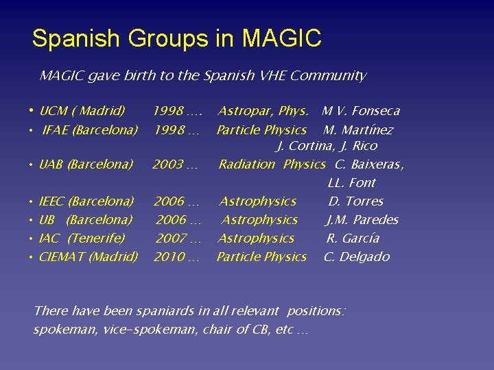 Spanish Groups in MAGIC gave birth to the Spanish VHE Community • UCM (