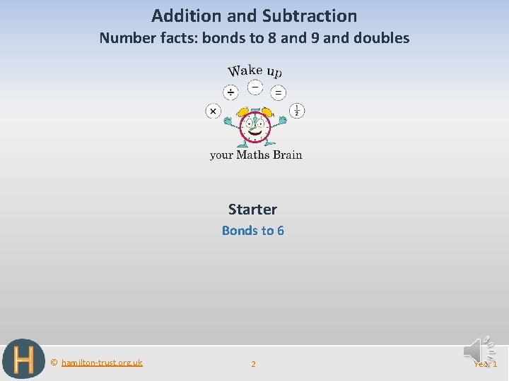 Addition and Subtraction Number facts: bonds to 8 and 9 and doubles Starter Bonds