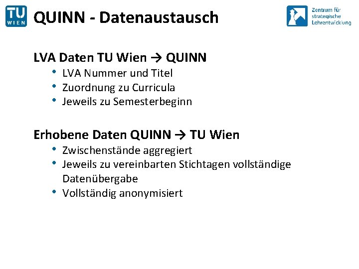 QUINN - Datenaustausch LVA Daten TU Wien → QUINN • LVA Nummer und Titel