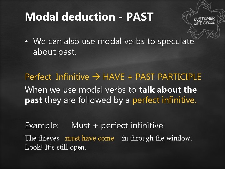 Modal deduction - PAST • We can also use modal verbs to speculate about