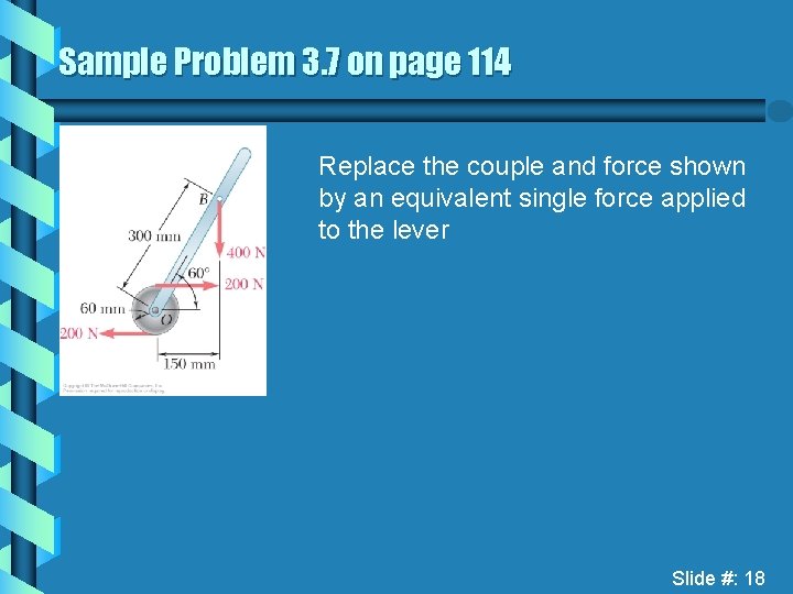 Sample Problem 3. 7 on page 114 Replace the couple and force shown by