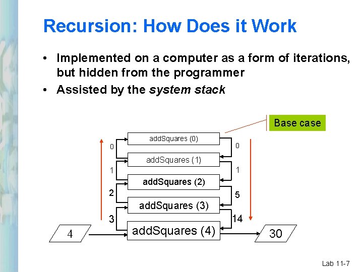 Recursion: How Does it Work • Implemented on a computer as a form of Recursion: How Does it Work • Implemented on a computer as a form of