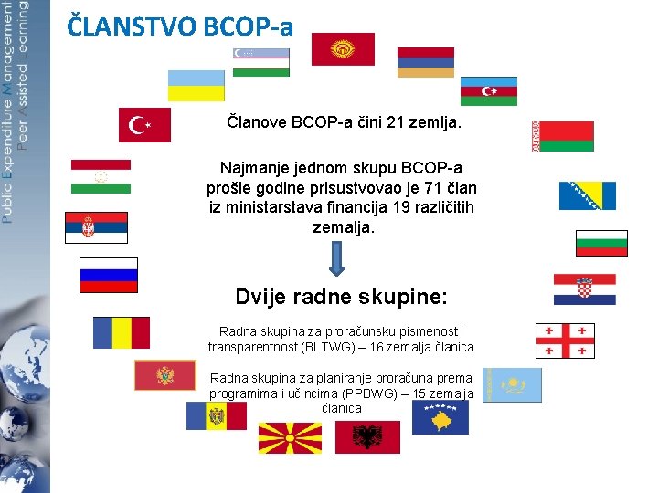 ČLANSTVO BCOP-a Članove BCOP-a čini 21 zemlja. Najmanje jednom skupu BCOP-a prošle godine prisustvovao