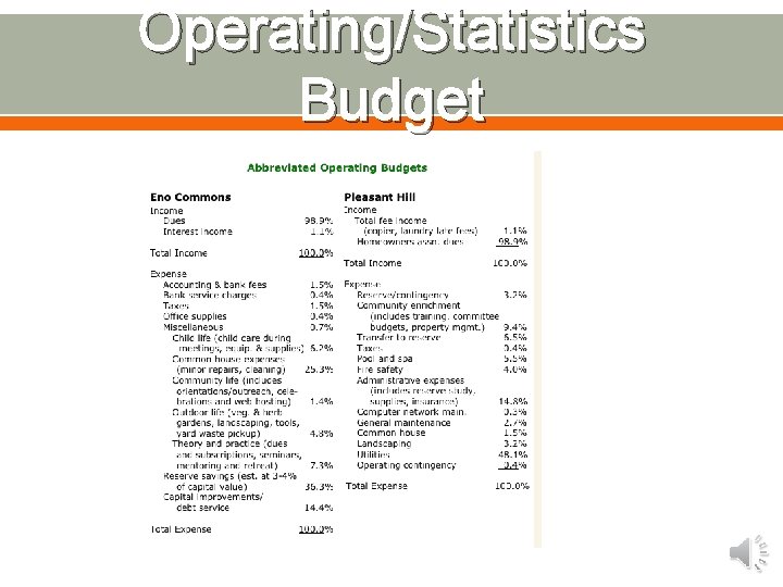 Operating/Statistics Budget 