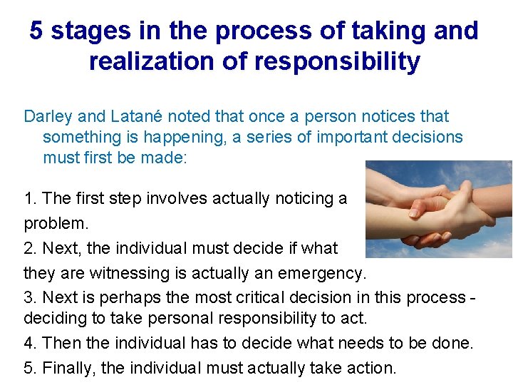 5 stages in the process of taking and realization of responsibility Darley and Latané