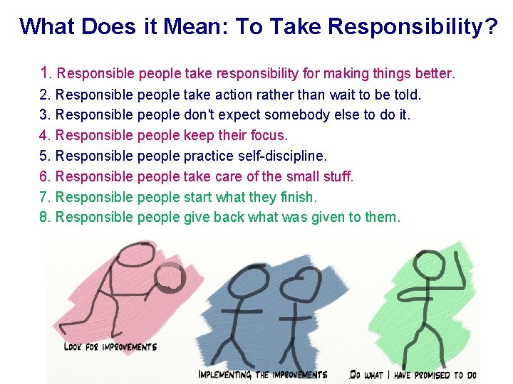 What Does it Mean: To Take Responsibility? 1. Responsible people take responsibility for making