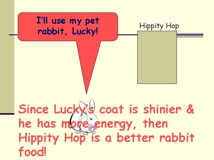 I’ll use my pet rabbit, Lucky! Hippity Hop Since Lucky’s coat is shinier &