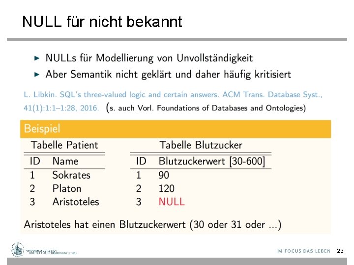 NULL für nicht bekannt 23 