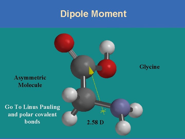 Dipole Moment Glycine Asymmetric Molecule Go To Linus Pauling and polar covalent bonds Copyright