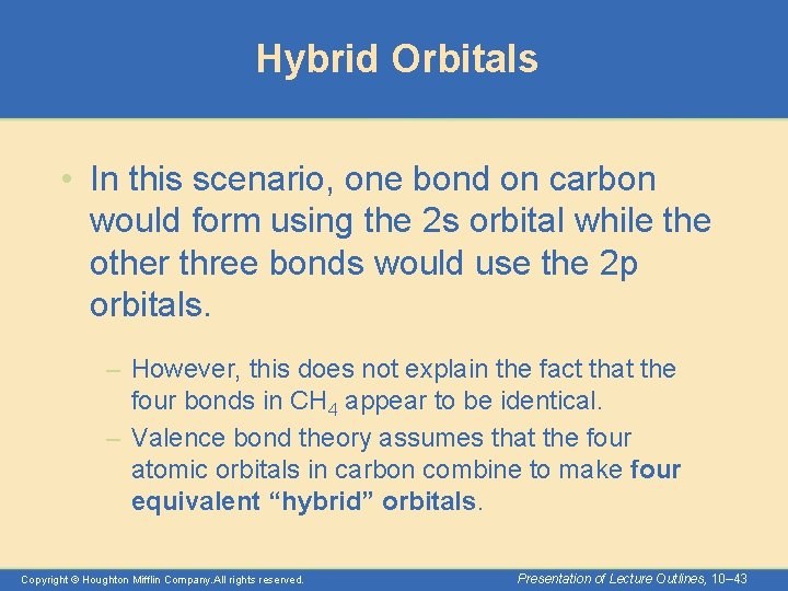 Hybrid Orbitals • In this scenario, one bond on carbon would form using the