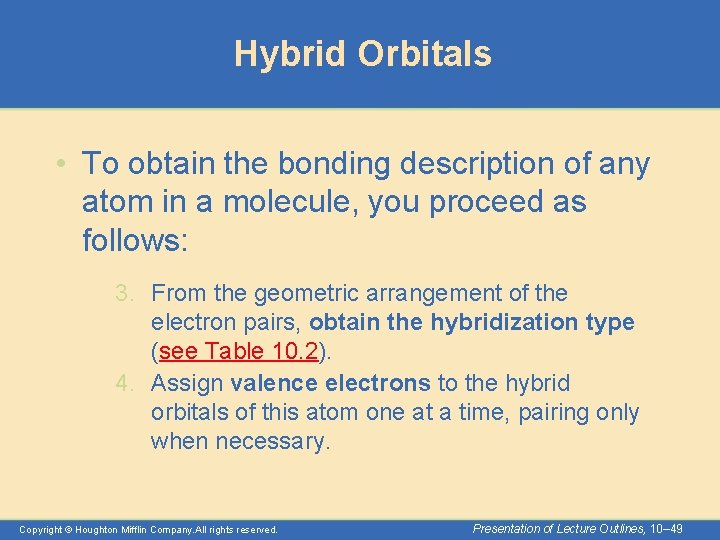 Hybrid Orbitals • To obtain the bonding description of any atom in a molecule,
