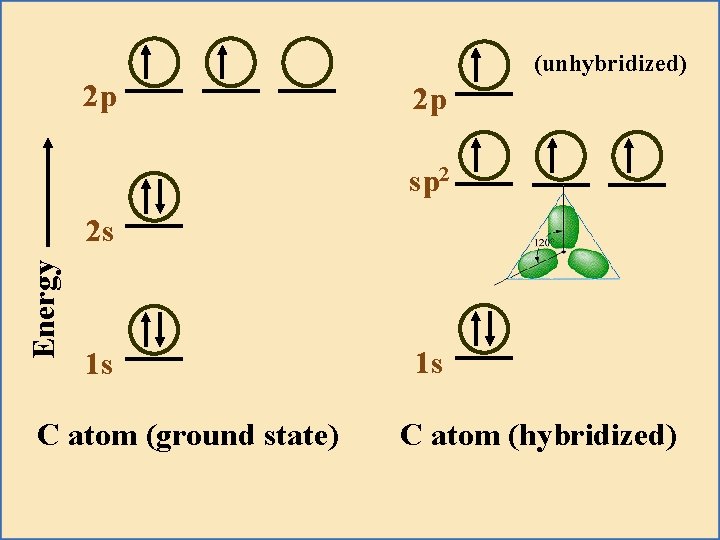(unhybridized) 2 p 2 p sp 2 Energy 2 s 1 s C atom
