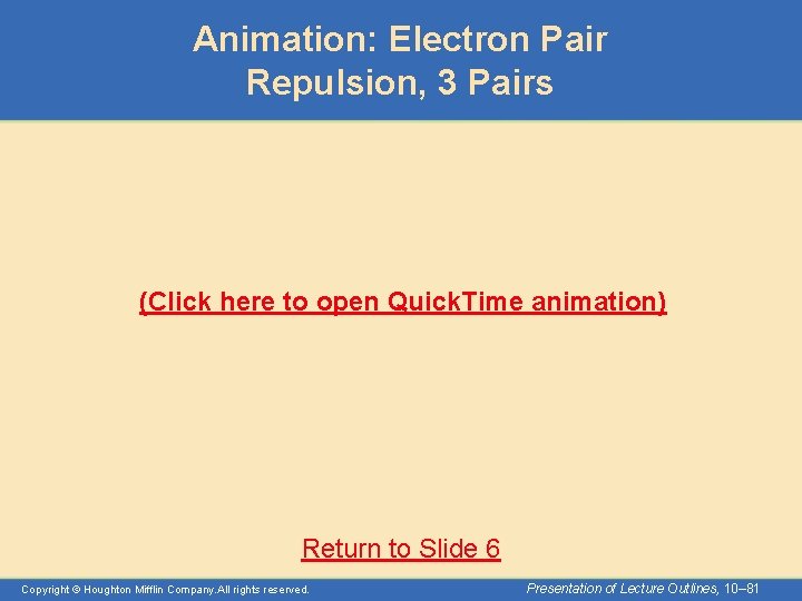 Animation: Electron Pair Repulsion, 3 Pairs (Click here to open Quick. Time animation) Return
