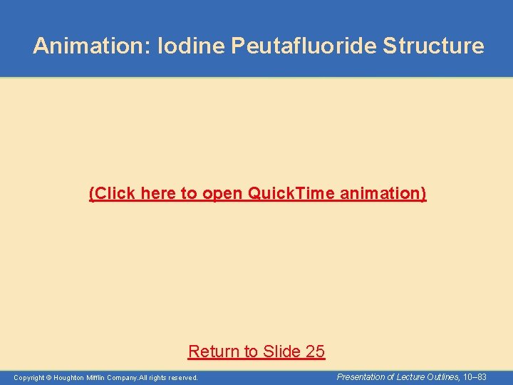 Animation: Iodine Peutafluoride Structure (Click here to open Quick. Time animation) Return to Slide