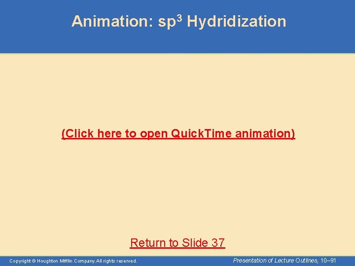 Animation: sp 3 Hydridization (Click here to open Quick. Time animation) Return to Slide