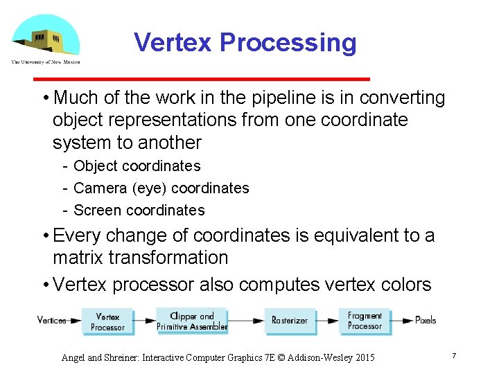 Vertex Processing • Much of the work in the pipeline is in converting object