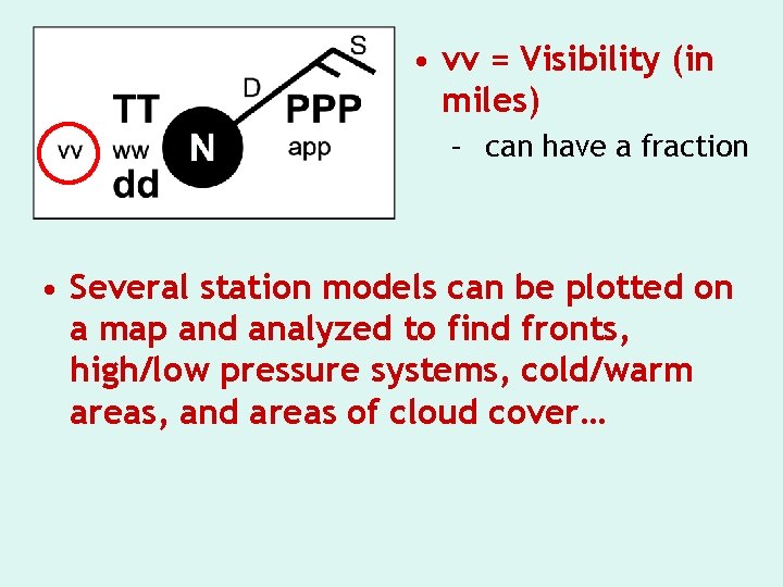 • vv = Visibility (in miles) – can have a fraction • Several