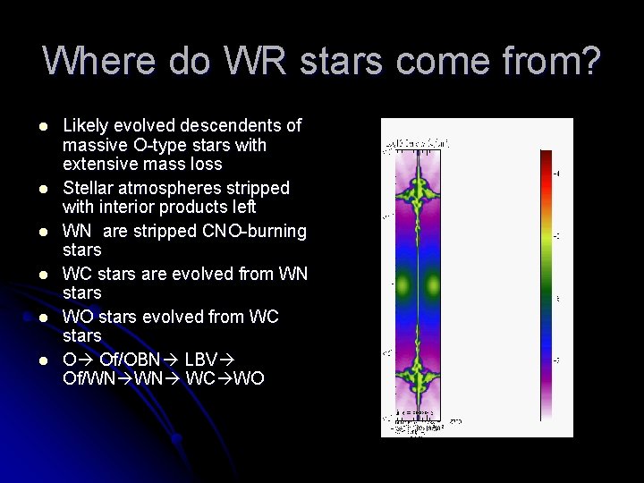 Where do WR stars come from? l l l Likely evolved descendents of massive