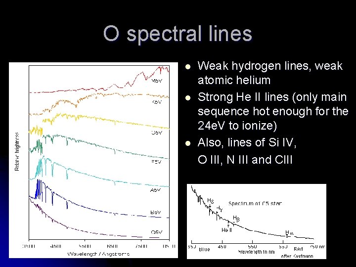 O spectral lines l l l Weak hydrogen lines, weak atomic helium Strong He