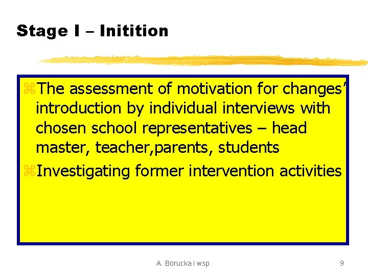 Stage I – Initition z. The assessment of motivation for changes’ introduction by individual