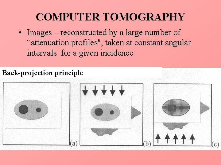 COMPUTER TOMOGRAPHY • Images – reconstructed by a large number of “attenuation profiles", taken