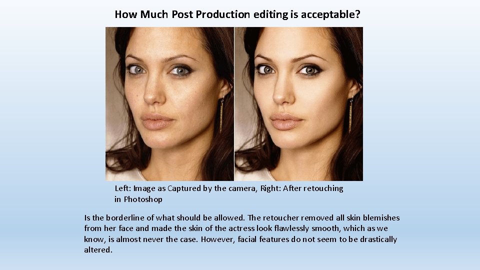 How Much Post Production editing is acceptable? Left: Image as Captured by the camera,