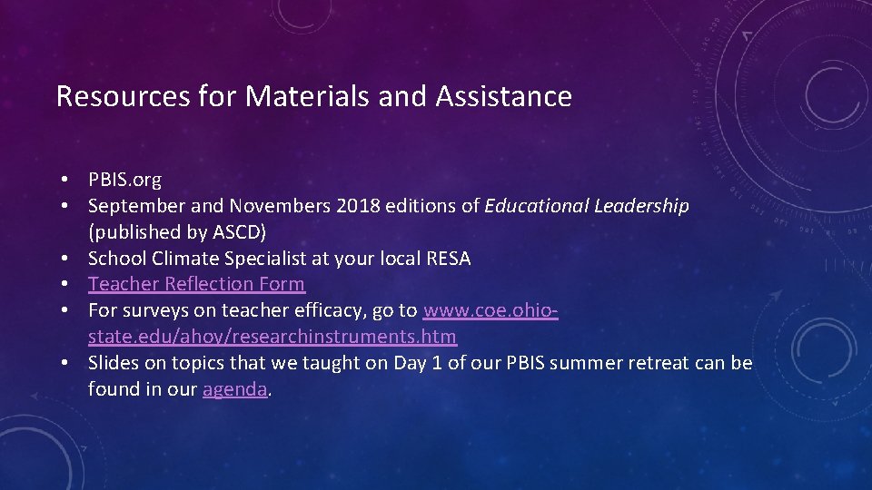 Resources for Materials and Assistance • PBIS. org • September and Novembers 2018 editions