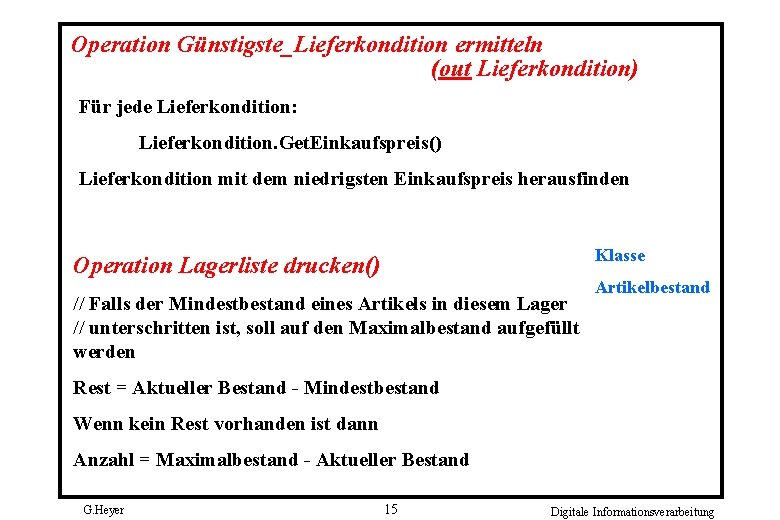 Operation Günstigste_Lieferkondition ermitteln (out Lieferkondition) Für jede Lieferkondition: Lieferkondition. Get. Einkaufspreis() Lieferkondition mit dem