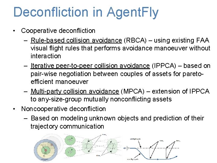 Deconfliction in Agent. Fly • Cooperative deconfliction – Rule-based collision avoidance (RBCA) – using