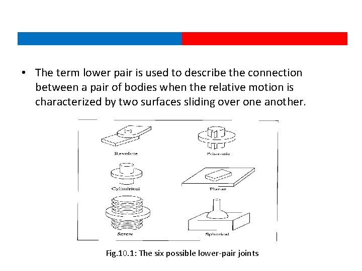  • The term lower pair is used to describe the connection between a
