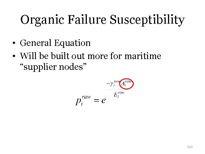 Organic Failure Susceptibility • General Equation • Will be built out more for maritime