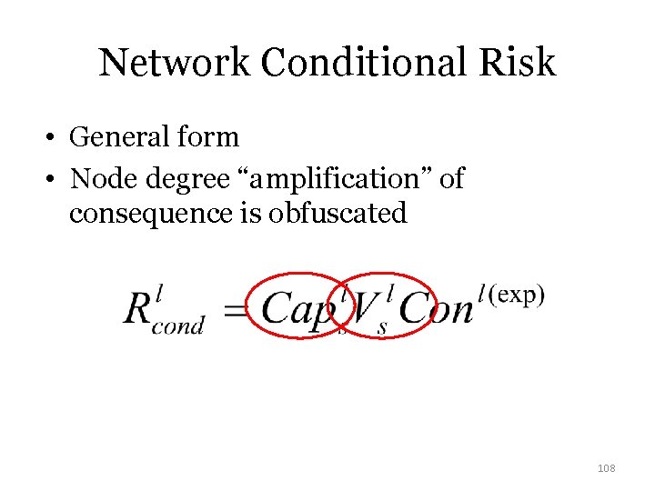 Network Conditional Risk • General form • Node degree “amplification” of consequence is obfuscated