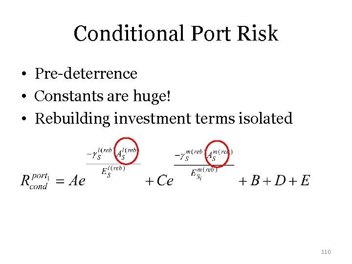 Conditional Port Risk • Pre-deterrence • Constants are huge! • Rebuilding investment terms isolated