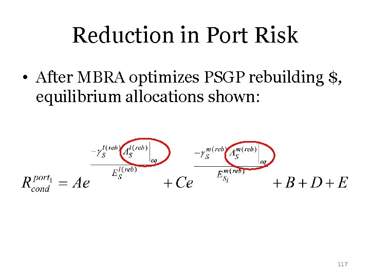 Reduction in Port Risk • After MBRA optimizes PSGP rebuilding $, equilibrium allocations shown: