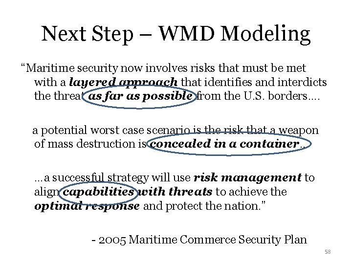 Next Step – WMD Modeling “Maritime security now involves risks that must be met