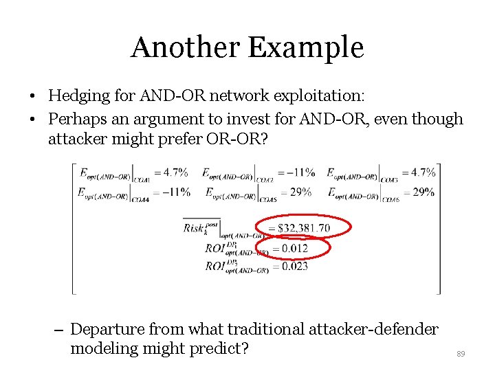 Another Example • Hedging for AND-OR network exploitation: • Perhaps an argument to invest