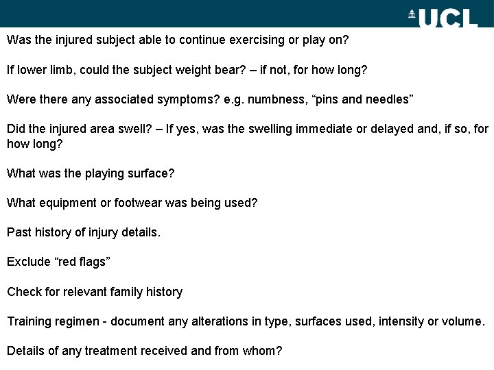 Was the injured subject able to continue exercising or play on? If lower limb,