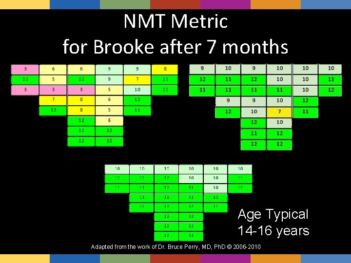 NMT Metric for Brooke after 7 months Age Typical 14 -16 years Adapted from