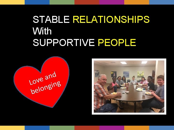 STABLE RELATIONSHIPS With SUPPORTIVE PEOPLE d n a e v o L g n