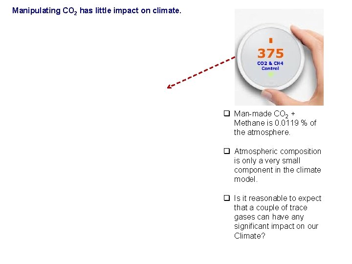 Manipulating CO 2 has little impact on climate. q Man-made CO 2 + Methane