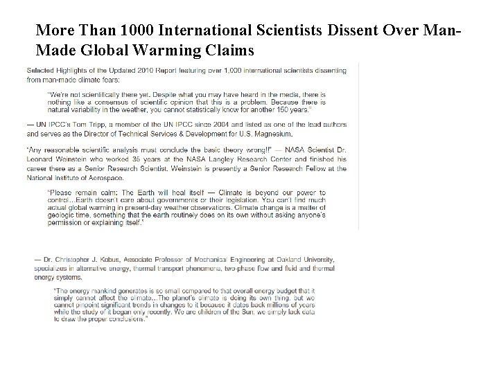 More Than 1000 International Scientists Dissent Over Man. Made Global Warming Claims 