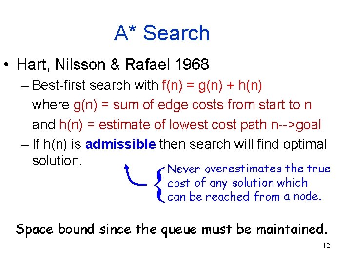 A* Search • Hart, Nilsson & Rafael 1968 – Best-first search with f(n) =