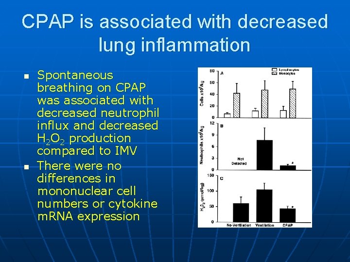 CPAP is associated with decreased lung inflammation n n Spontaneous breathing on CPAP was