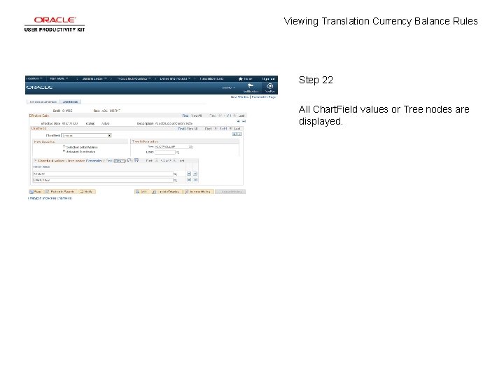 Viewing Translation Currency Balance Rules Step 22 All Chart. Field values or Tree nodes